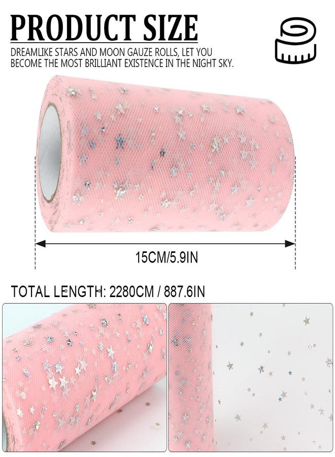 DOERDO DD Mesh Ribbon Glitter Tulle Rolls with Foil Stars DIY Craft Web Ribbon for Gift Wrapping Home Wedding Christmas Cake Decoration, 2280x15CM - Image 2